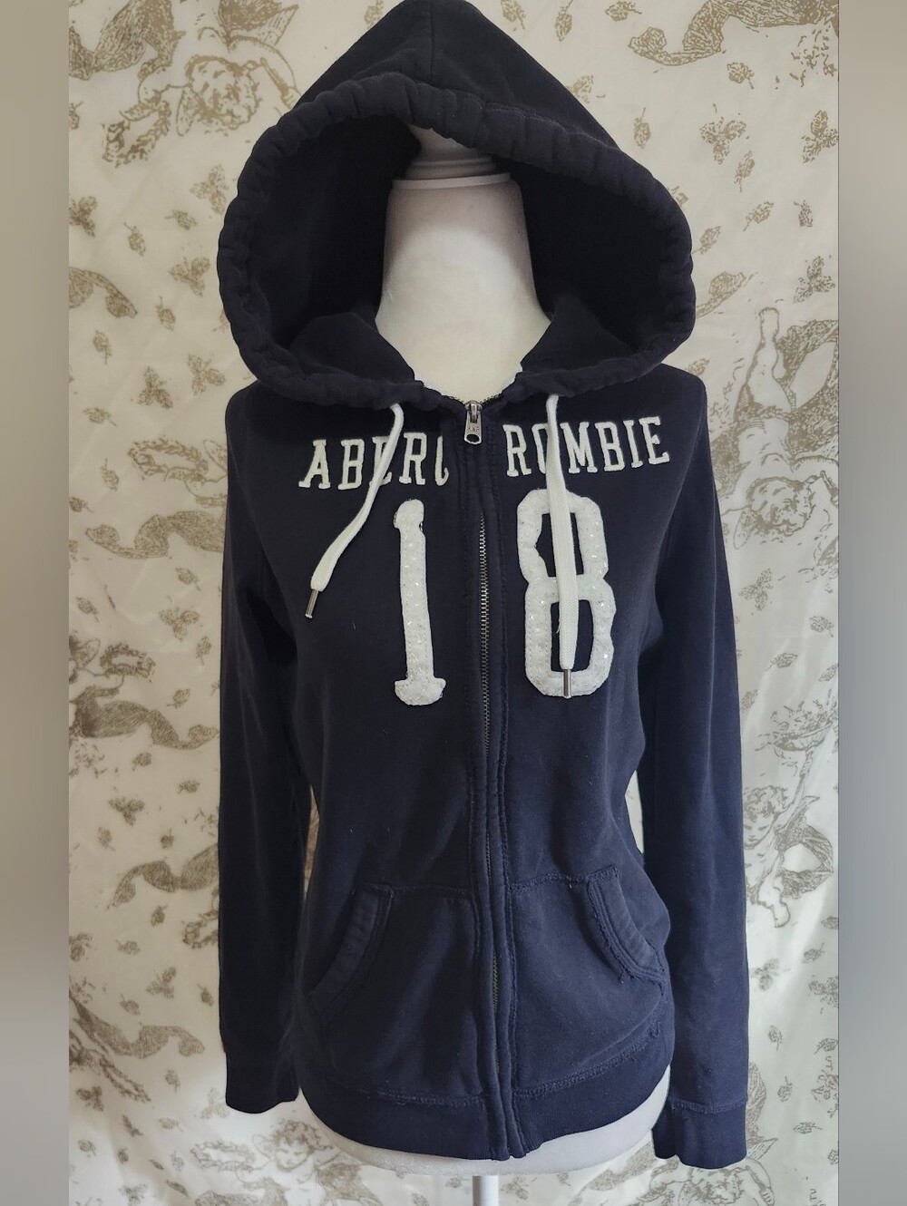 Abercrombie & Fitch Navy Blue Zip Hoodie with White Appliqué 18